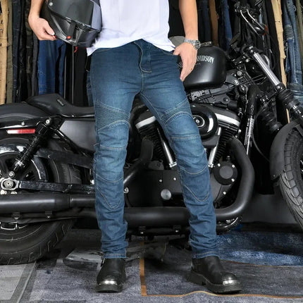 Men's Motorcycle Riding Jeans Pants, Anti-Skid Abrasion Resistant All-Weather Classic Fit Race-Ready Biker Gear PlatiNum
