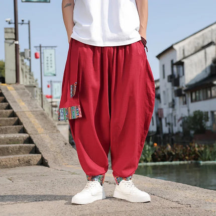Pantaloni Larghi da Uomo Stile Cinese Retrò 2026, Taglie Forti, di Tendenza, Moda High Street, in Cotone e Lino, Leggings Uomo