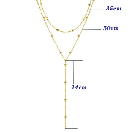 LATS Gold Color Double Layered Long Tassel Chain Necklaces for Women Simple Metal Geometric Bead Choker Necklace Fashion Jewelry PlatiNum