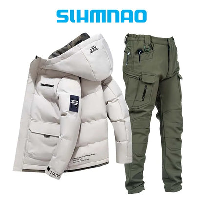 2025 Outdoor Warm Thick Jacket and Tactical Pants, Winter Windproof, Cold-resistant, Warm Fishing, Cycling, Skiing, Clothing