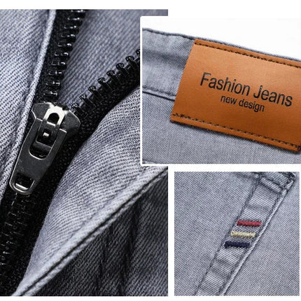 Summer Thin Men's Elastic Cotton Jeans Fashion Gray Comfortable Business Straight Casual Pants Brand Male Clothes Trousers PlatiNum