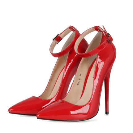 CACA 16cm décolleté da donna con tacchi estremamente alti, scarpe basse Sexy in pelle verniciata, cinturino alla caviglia, nero, rosso, bianco, colori personalizzati, Dropship