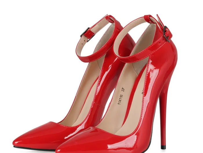 CACA 16cm décolleté da donna con tacchi estremamente alti, scarpe basse Sexy in pelle verniciata, cinturino alla caviglia, nero, rosso, bianco, colori personalizzati, Dropship
