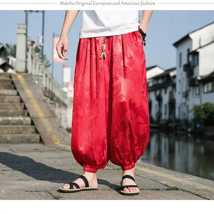 Vendite calde Pantaloni Da Uomo 2024 Nuovo Drago di Seta del Ghiaccio Fiore Scuro Bloomers Moda Allentata Gamba Larga Casual di Alta Qualità Pantaloni Maschili di Marca