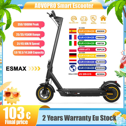 2026 Aggiorna AOVOPRO TX01 Smart APP Scooter elettrico 350W/500W Motore potente 36V25-45KM Gamma Adulti EScooter con doppio freno