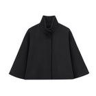 HH Women's 2025 New Solid Wool Blended Stand Collar Concealed Button Cape Jacket Female Fashion Versatile Temperament Jacket