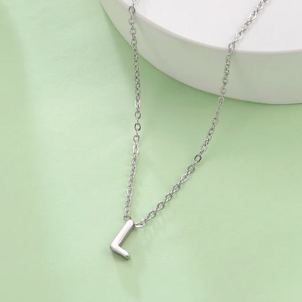 Skyrim Stainless Steel A-Z Initial Letter Necklace for Women Trend Minimalist Alphabet Choker Neck Chain Jewelry Birthday Gift PlatiNum