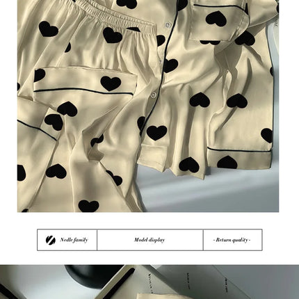 Pigiama da donna in due pezzi a maniche lunghe, leggero, di lusso, di alto valore, amore, seta ghiacciata, sensazione di freschezza, primavera ed estate