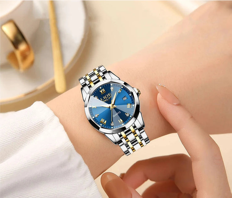 LIGE Elegante Orologio da Polso da Donna Ultrasottile in Stile Nordico Semplice con Movimento al Quarzo, Bracciale in Acciaio Inossidabile alla Moda platinumshop
