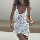 Yiiciovy Abito da bagno all'uncinetto con fiori Copricostume da spiaggia da donna Slim con scollo a U scava fuori senza maniche con orlo irregolare Mini abito da spiaggia platinumshop