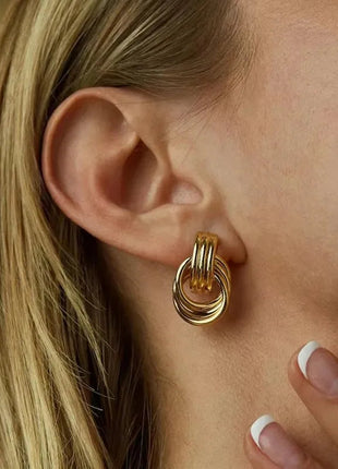 Orecchini a Perno Geometrici a Forma di C Multistrato Placcati in Oro 18K, Antiruggine, in Acciaio Inossidabile per Donne platinumshop
