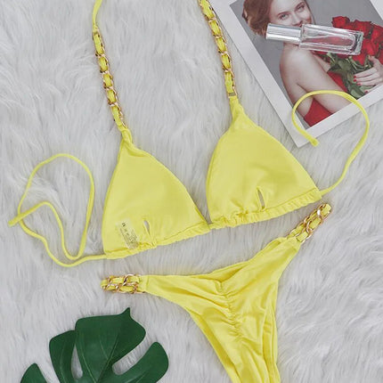 Bikini Brasiliano Due Pezzi con Catene Metalliche e Micro Perizoma, Costume da Bagno Donna platinumshop