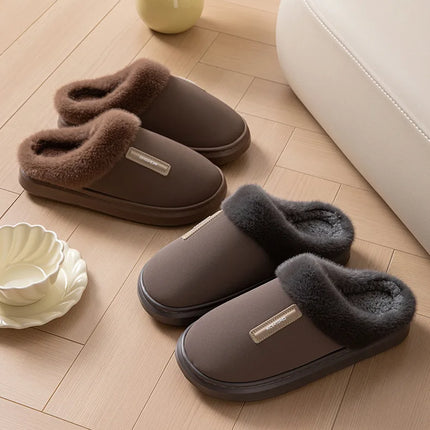 2026 New Large Size Mens Winter Cotton Slippers Thickened Non Slip Sole Indoor Home PU Plush Warm Slippers for Men
