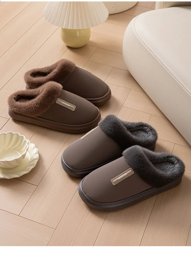 2026 New Large Size Mens Winter Cotton Slippers Thickened Non Slip Sole Indoor Home PU Plush Warm Slippers for Men