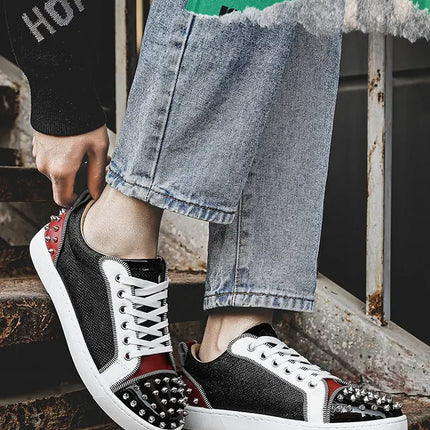 2025 New Men's Casual Shoes Comfortable Soft Punk Style Board Shoes Fashion Nail Anti Slip Wear Resistant Personalized Sneakers