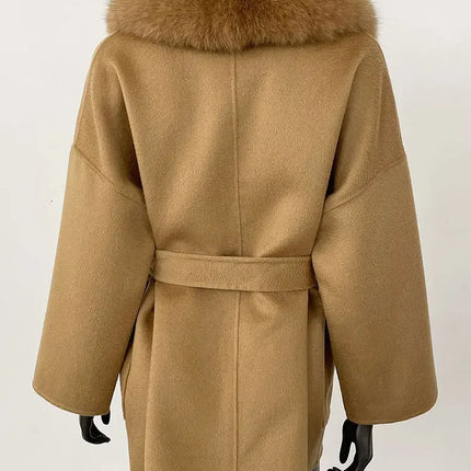 CXFS 2025 Winter Fashion Women Double-sided Wool Cashmere Coat with Detachable Natural Fox Fur Collar New design suit collar