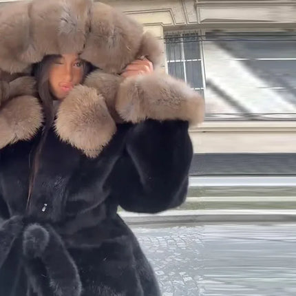 Hoody Faux Fur Furry Coats Women Fashion Belt Long Sleeve Pocket Thicken Warm Jacket 2026 Autumn Winter Urban Lady Streetwears