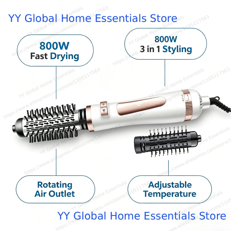 Household Multifunctional Rotating Hot‑Air Styler, Interchangeable Hair Dryer Brush, 800W Hair Volumizer Straightening & Curling Tool for Daily Hairstyle Making