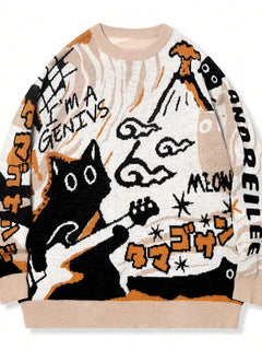 2026 Spring/Summer Men's and Women's Retro Cartoon Pattern Knitted Sweater - Loose and Comfortable Long-Sleeved Knitted Sweater
