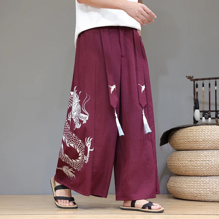Pantaloni Larghi da Uomo Streetwear con Stampa Drago, Pantaloni Harem Casual, Pantaloni da Jogging Vintage, Nuovi Pantaloni Primaverili ed Estivi