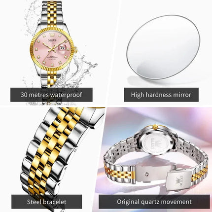 OLEVS Orologio da donna Nuovo orologio al quarzo 3705 Orologio da donna con data luminosa impermeabile in acciaio inossidabile Reloj platinumshop