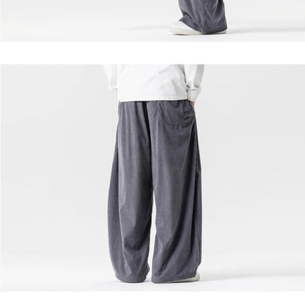 Pantaloni di velluto a coste da uomo 2025Autunno Inverno Caldo Casual Pantaloni comodi Stili giapponesi Harun Pantaloni da uomo oversize a gamba larga in tinta unita
