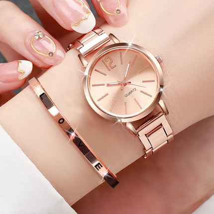 Set di braccialetti con apertura per orologio da polso al quarzo con cinturino in acciaio dorato alla moda da donna 2 pezzi platinumshop