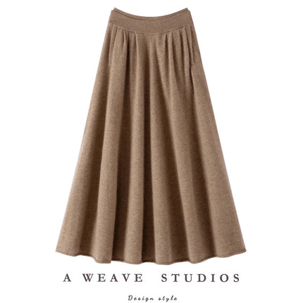 Women's 100% Pure Cashmere Knit Skirt New Elastic Waist Big Swing Skirts Fashion High-End Thick Umbrella Skirt Cashmere Dress PlatiNum