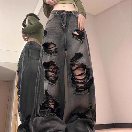 Jeans strappati da donna Baggy Estetica vintage Streetwear Pantaloni da cowboy Harajuku Pantaloni in denim oversize Y2k 2000s Trashy Clothes