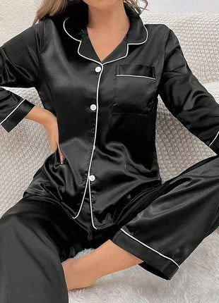 Pigiama da donna in raso di lusso Pj Set Colletto rovesciato Bottoni Top e pantaloni Indumenti da notte e pigiama per abiti estivi per la casa
