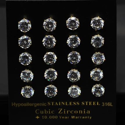 LUXUSTEEL 10 paia/set 3-10mm Orecchini in cristallo bianco trasparente per donna uomo Acciaio inossidabile Zircone CZ Piercing all'orecchio all'ingrosso platinumshop