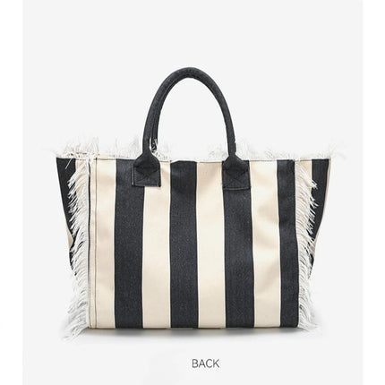 Borsa tote a righe da donna con colori contrastanti Borsa a tracolla con lettere alla moda Borsa da pendolarismo per ascelle di grande capacità