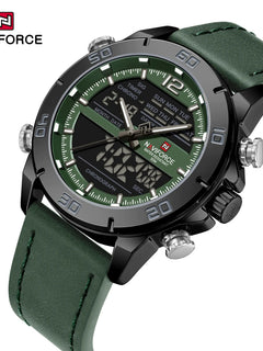NAVIFORCE Orologio alla moda da uomo con cinturino in vera pelle Movimento al quarzo resistente all'acqua 30M Display luminoso con giorno e data F