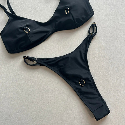 Anello in metallo Mini Micro perizoma Bikini Donna Costumi da bagno Costume da bagno femminile Bikini a due pezzi Costume da bagno imbottito Costume da bagno V7513 platinumshop