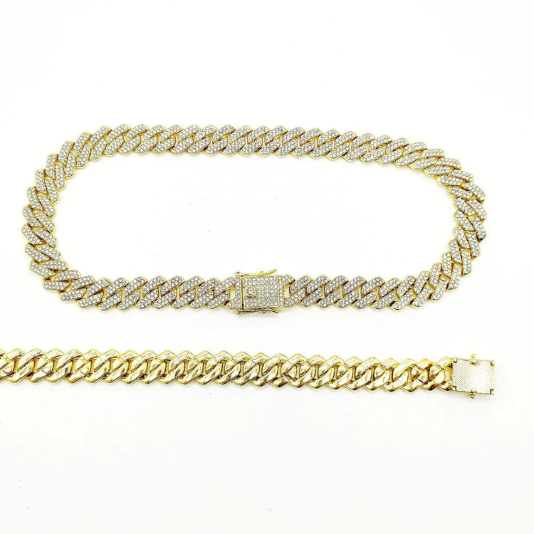 Fashion Men Cuban Link Iced Out Necklace 14MM width Rhinestones Chain Rapper CZ Cuban Chain Necklace Hip Hop Birthday Jewelry PlatiNum