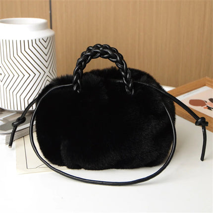 Women's Crossbody Pumpkin Plush Bag Cute Tote Bags Autumn Winter Fashion Solid Color Handbag Travel Shoulder Bags PlatiNum