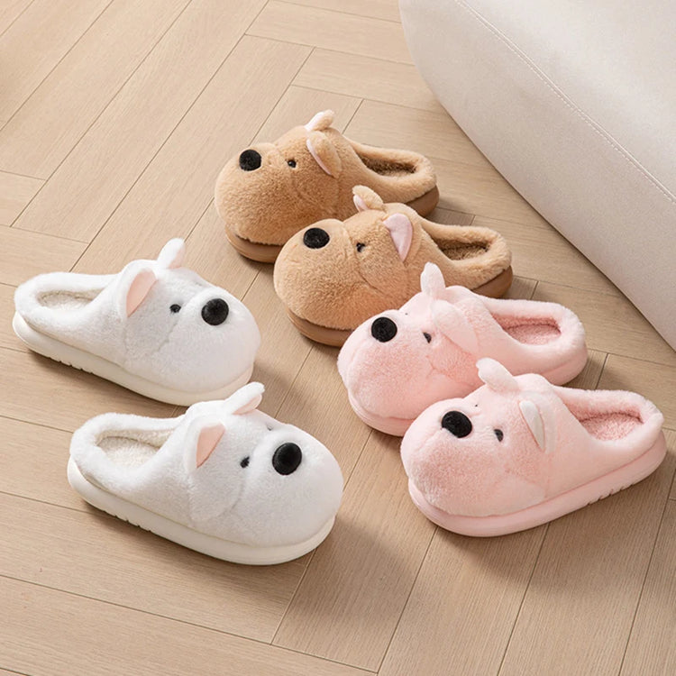 Cartoon Animal Dog Fluffy Slippers For Women House Winter Mules Platform Shoes Girls New Indoor Fuzzy Fur Slides Unisex Non-Slip