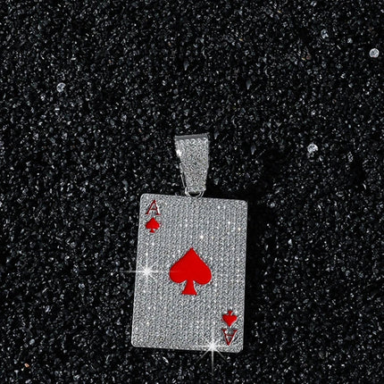 Men Women Hip Hop Poker Pendant Necklace with 13mm Cuban Chain Hiphop Iced Out Red Peach A Necklaces Fashion Punk Jewelry Gifts PlatiNum