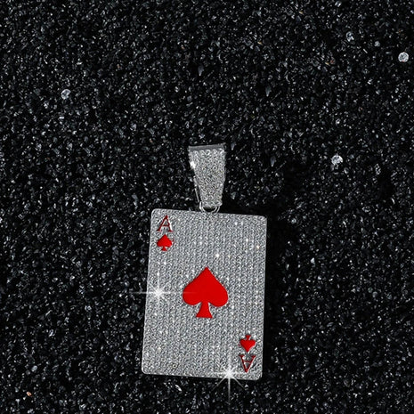 Men Women Hip Hop Poker Pendant Necklace with 13mm Cuban Chain Hiphop Iced Out Red Peach A Necklaces Fashion Punk Jewelry Gifts PlatiNum