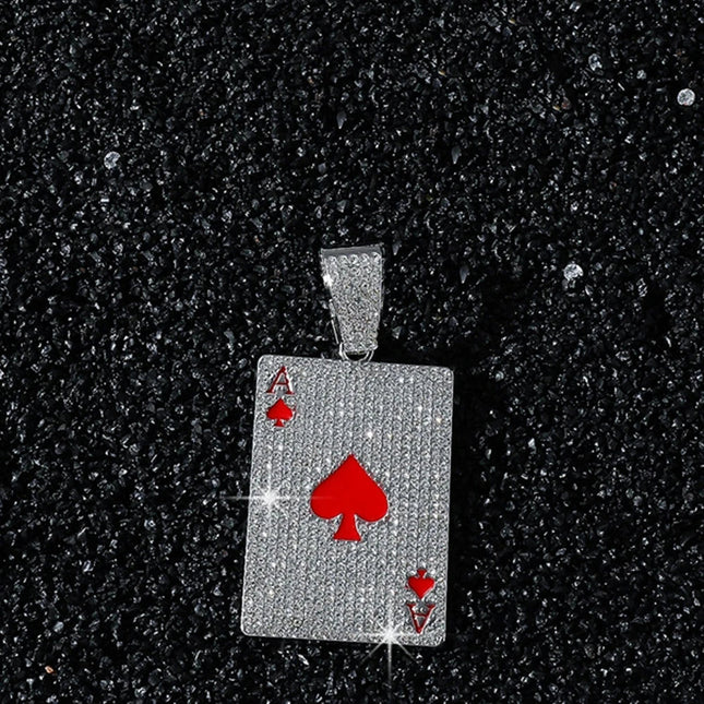 Men Women Hip Hop Poker Pendant Necklace with 13mm Cuban Chain Hiphop Iced Out Red Peach A Necklaces Fashion Punk Jewelry Gifts PlatiNum