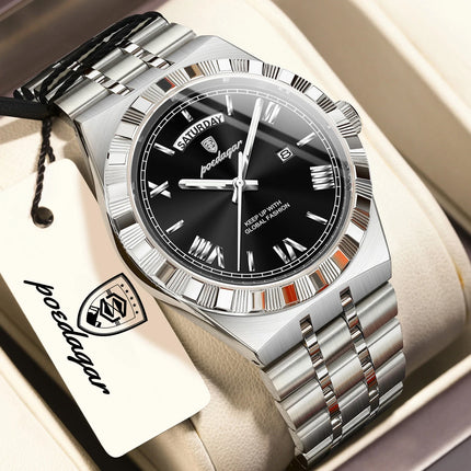 POEDAGAR Fashion Male Clock Luminous Waterproof Week Date Creative Men Watch Stainless Steel Quartz Business Men's Watches Reloj