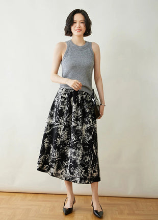 New 100% Pure Cashmere Half Skirt Women's Autumn Winter Mid-calf Knitted Full Skirt A-line High Waist Dress Retro Chinese Style PlatiNum