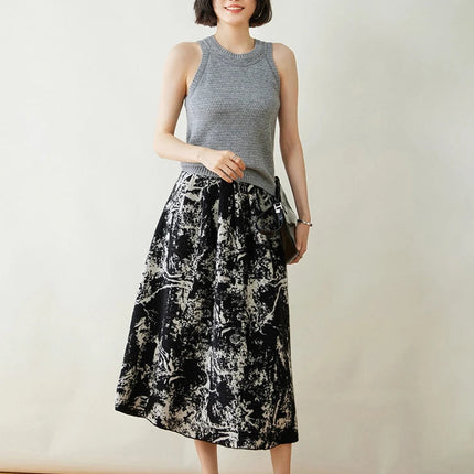 New 100% Pure Cashmere Half Skirt Women's Autumn Winter Mid-calf Knitted Full Skirt A-line High Waist Dress Retro Chinese Style PlatiNum