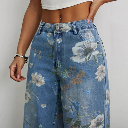 2026 Jeans stampati primaverili Pantaloni larghi a gamba dritta larghi di tendenza europea americana da donna Pantaloni versatili a gamba larga a vita bassa