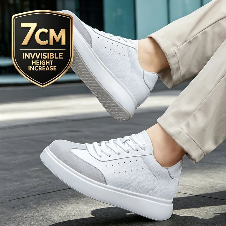 Men 7CM Invisible Height Increasing Sneakers Comfortable Breathable Leather Casual Elevator Shoes Lace Up Thick Sole Sport Shoes