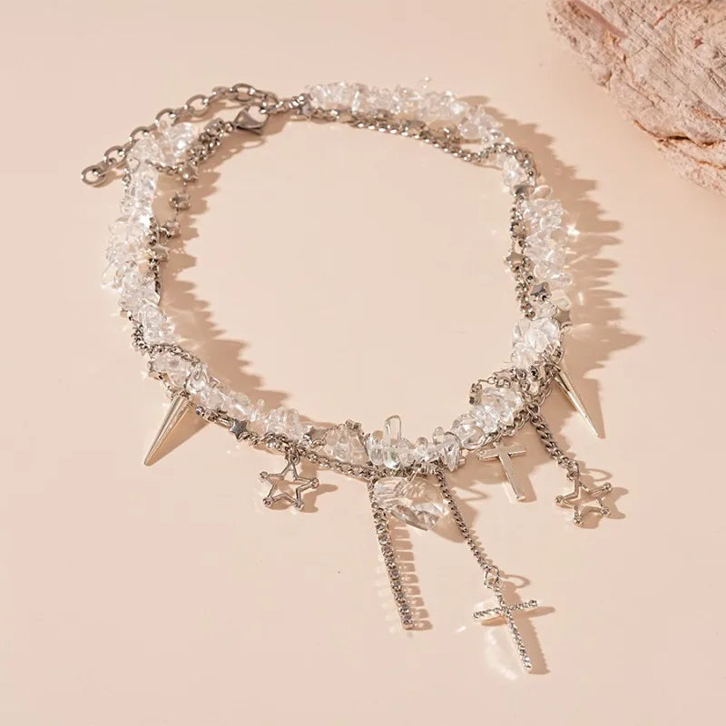 Collana con nappa zircone dal design di personalità, strass brillanti, croce a forma di cuore, collane girocollo, gioielli di moda da donna