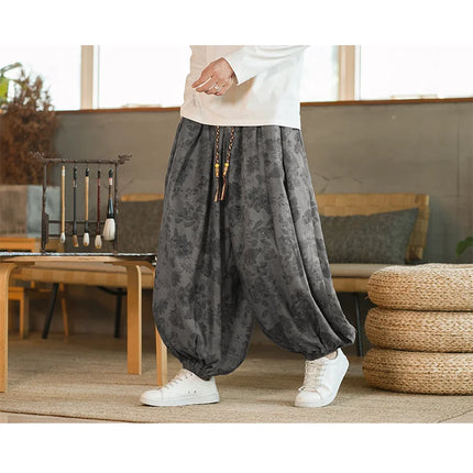 Pantaloni di alta qualità per uomo stile cinese fiore scuro velluto a coste Bloomers casual elastico in vita moda pantaloni larghi a gamba larga maschile