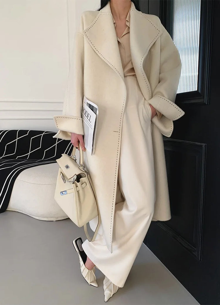 New Solid Korean Style Women Wool Coat Arch Needle Large Neck Versatile Fashion Texture Double Sided Trench Coats Female Winter