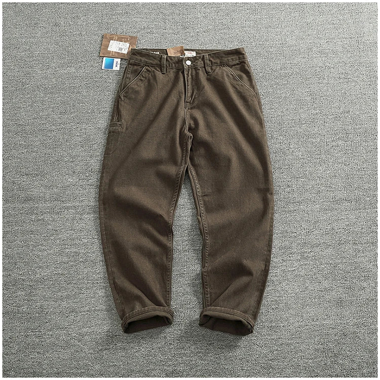 Solid color overalls men's straight leg CHINO casual pants Heavy cotton loose cone pants