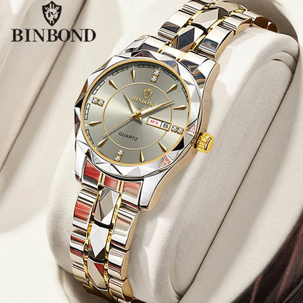 BINBONG Orologi da donna Orologio al quarzo da donna di moda di lusso Orologio da polso in acciaio inossidabile con data luminosa impermeabile Regalo per gli amanti della fidanzata platinumshop